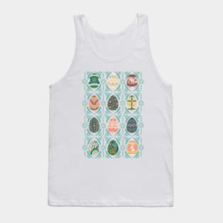 Floral Easter Eggs in Aqua Tank Top